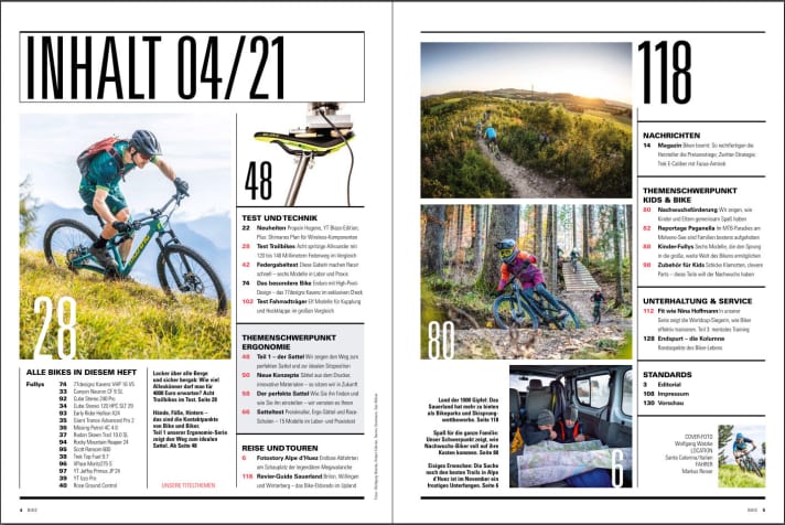 Contents: BIKE 4/2021 with the main topics "Ergonomics" and "Kids & Bike"