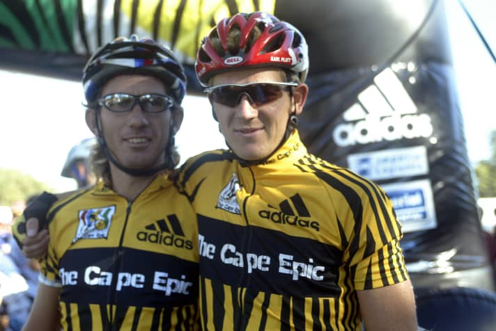   Mannie Heymans (left) and Karl Platt, the winners of the first Cape Epic in 2004, will be at the start again this year. Platt is riding with Alban Lakata in the Masters, Heymans with Carsten Bresser in the Grand Masters.