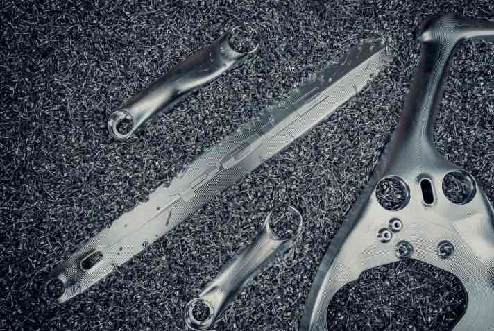 Milled parts of an aluminium frame for the E-Enduro Pole Voima - milled from solid material!