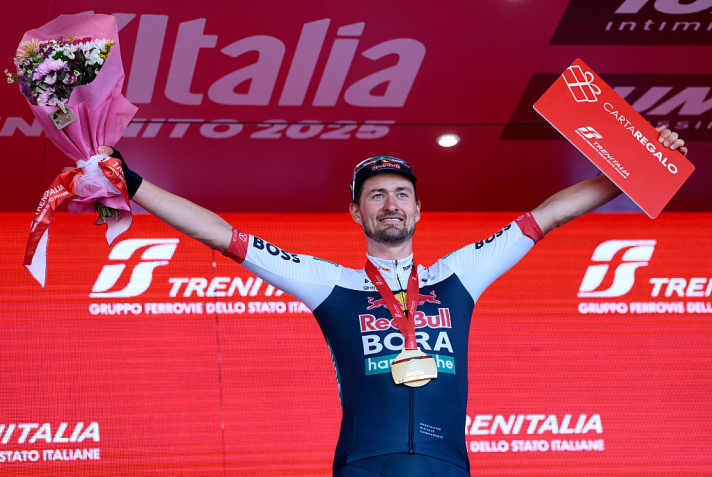 Für Nico Denz (Red Bull - BORA - hansgrohe) ist es der dritte Etappensieg beim Giro d’Italia in seiner Karriere.