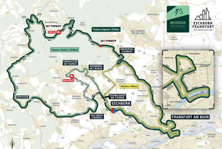 Das sind die Strecken der Skoda-Velotour bei Eschborn-Frankfurt.