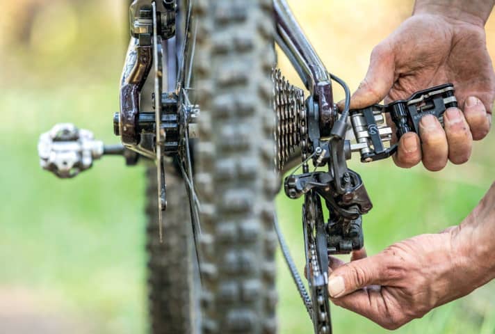 A bent derailleur hanger can be realigned with dexterity.