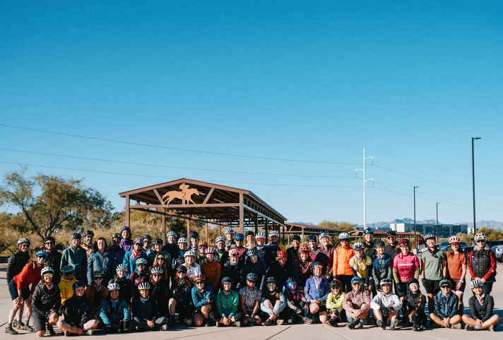 In return, all 60 participants enjoy an epic event together (here a past komoot Women's Rally)