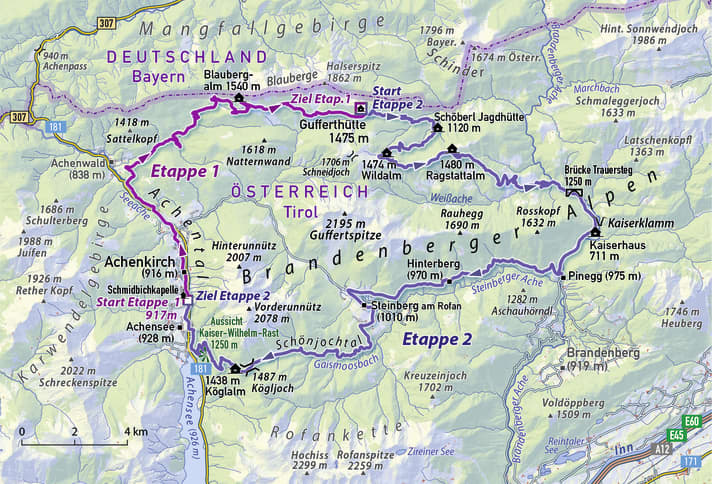 Circumnavigation of the Guffertspitze in two stages: the E-MTB hut tour on Lake Achensee