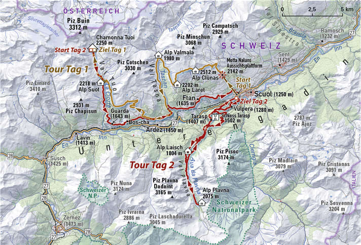 Switzerland, Engadin: EMTB hut tour Scuol with overnight stay at the Tuoi hut.