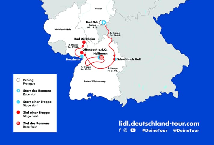 Les étapes du Tour d'Allemagne sur la carte
