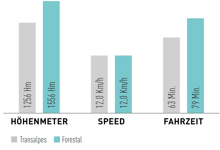 Vergleich Transalpes vs. Forestal mit einem 68-Kilo-Fahrer