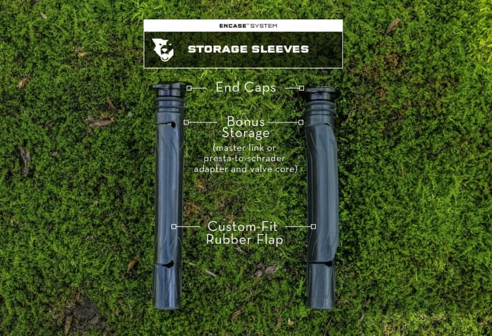   The rubber sleeves with which the tools disappear into the handlebars. The rubber straps are shortened so that the tool sits firmly in the handlebars but is still easy to remove. Small bonus corners leave some space for tiny parts such as a chain lock, valve insert or Presta-Schrader valve adapter (not included).