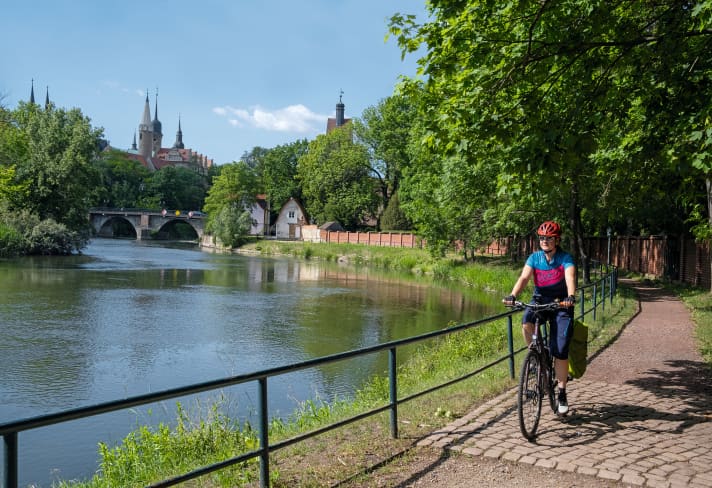 Historic backdrop: along the Saale river with a view of Merseburg Castle and cathedral