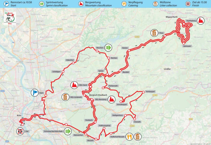 The pro circuit goes beyond the Velodom 125 circuit and takes the participants to the north-east, where they have to cross the Agathaberg three times.