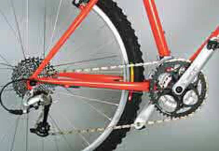   Typical drive and gear components of a mountain bike.