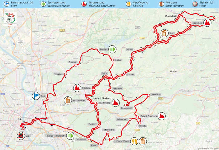 The route of the elite race of Rund um Köln 2024