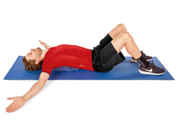 This exercise stretches the chest and front shoulder muscles.