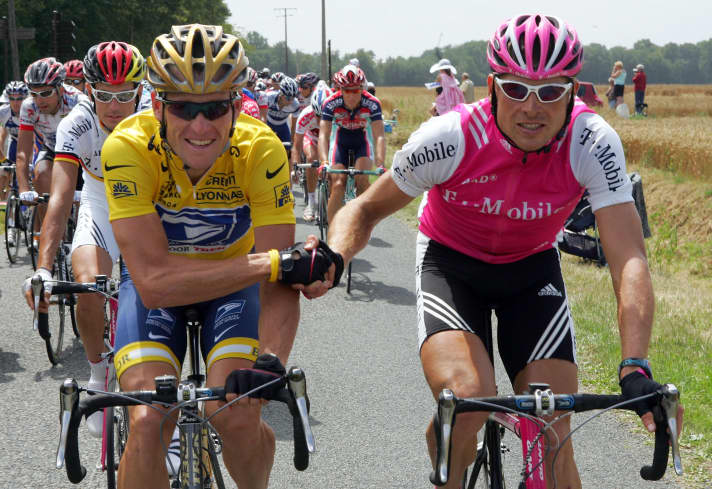 Always rivals on the bike, friends in life: Lance Armstrong (left) helped Jan Ullrich (right) take the step back into life several times