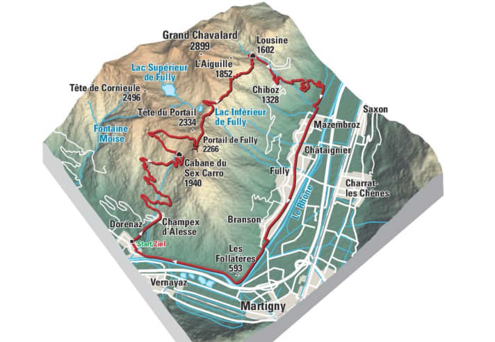 Der BIKE Supertrail Portail de Fully in der Übersichtskarte