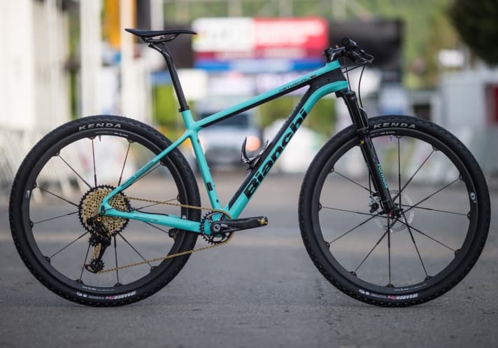   Bianchi Methanol CV: 9999 euros A hardtail for just under 10,000 euros? You'd be amazed. The Methanol CV's hefty price tag is the result of high-quality components and the latest technology: according to Bianchi, Countervail absorbs 80 per cent of vibrations. The technology developed for NASA is intended to revolutionise the cross-country scene. The frame is made of a visco-elastic carbon material, which is already used on the Italian manufacturer's racing bikes and will also be used on the Methanol for the first time in 2017. The race bike rolls on 29-inch tyres and is equipped with a 100-millimetre fork from Fox. Even though the Methanol CV would be compatible with an electric Di2 drivetrain, a Sram XX1 Eagle is fitted as standard. This is rather the exception for luxury MTBs.