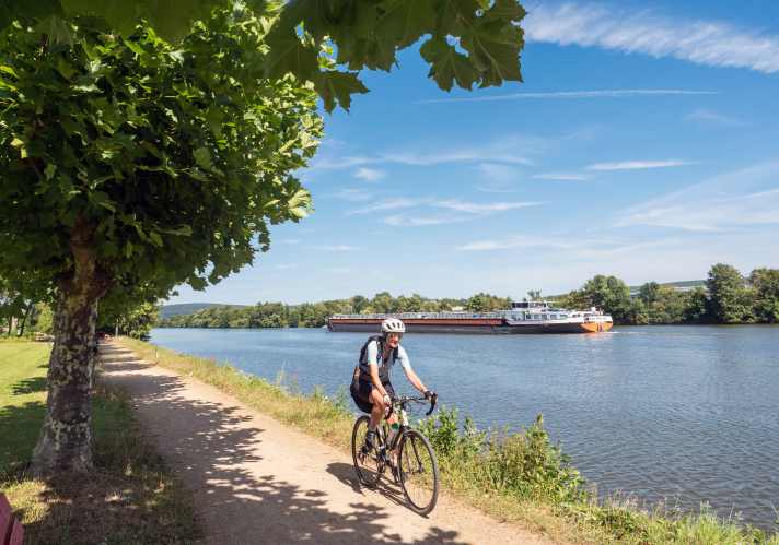 The Main cycle path near Obernburg runs directly along the water.