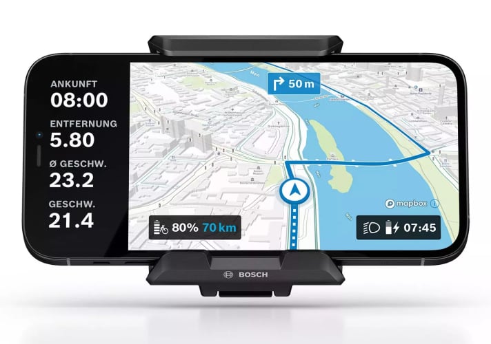 The SmartphoneGrip mobile phone holder can be quickly and easily exchanged with the Kiox 300. Operation via LED remote and charging function included.