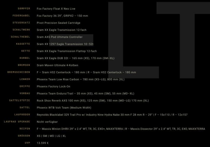 Ausstattung der teuersten Variante des Trailcat LT