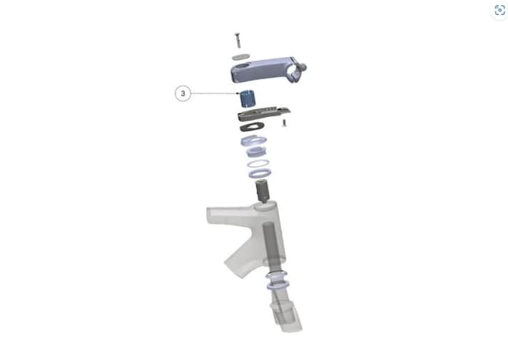 Die Reduzierhülse des Gabelschafts, im Bild nummeriert mit “3”, kann den Carbonschaft beschädigen