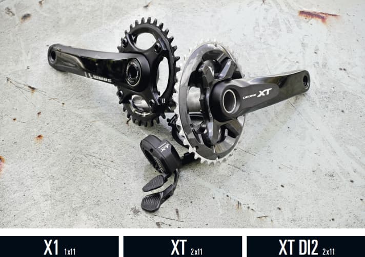   Sram X1 1x11 – Shimano XT 2x11 – Shimano XT Di2 2x11