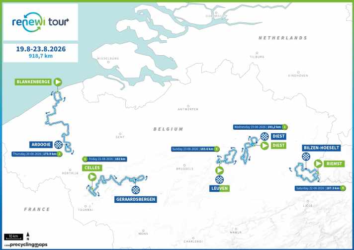 The stages of the Renewi Tour 2026 on the map