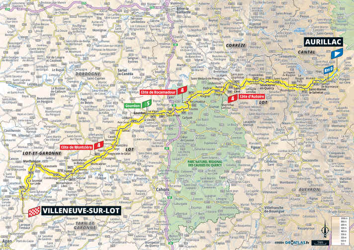 The 12th stage of the Tour de France 2024 on the map