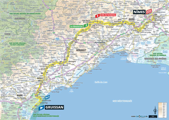 Die 16. Etappe der Tour de France 2024 auf der Karte
