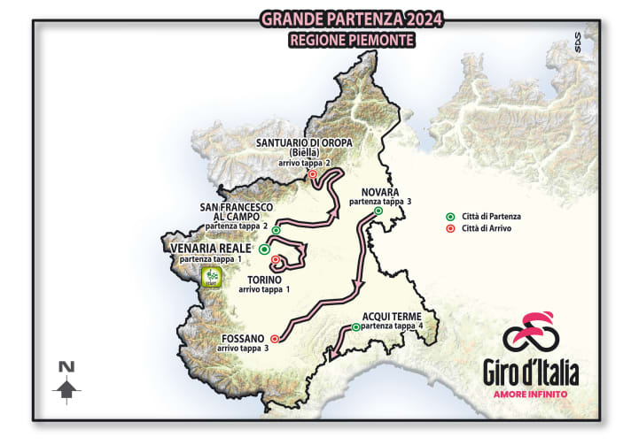 The first stages of the Giro d'Italia 2024 on the map