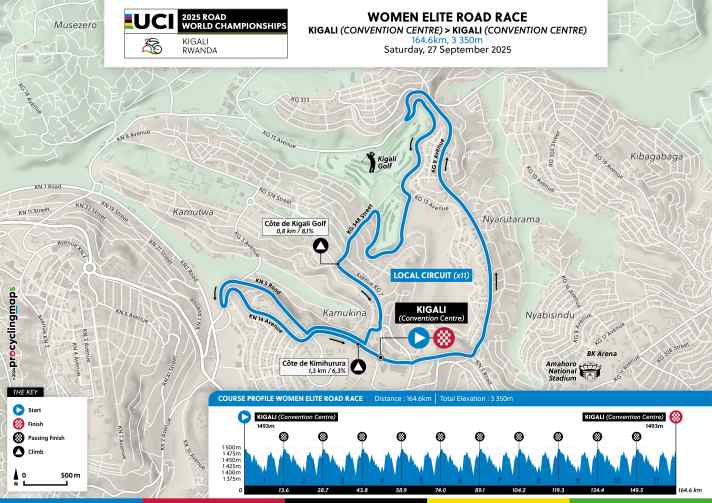 Le circuit de la course sur route élite féminine sur la carte