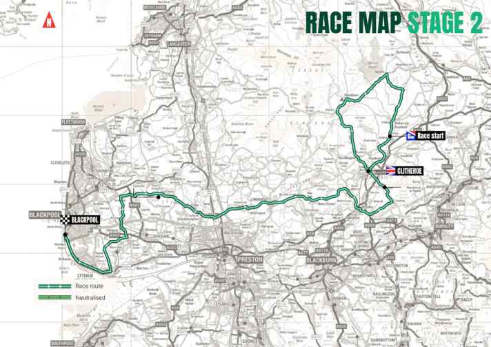The route of Stage 2 of the 2026 Tour of Britain Women