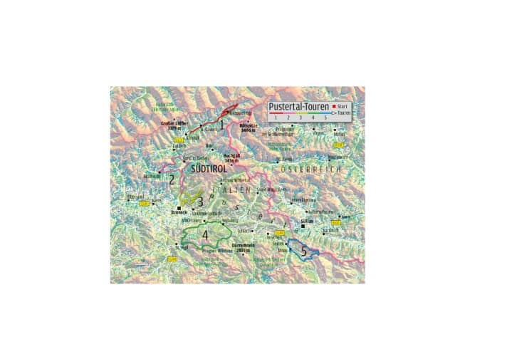   The five top tours: The Pustertal Valley runs like a main artery through the South Tyrolean Dolomites. From here you can branch off to the tour highlights.