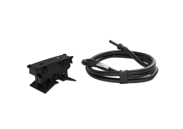 The Abus lock can be firmly anchored between the rails of the carrier and protects against theft in addition to the locks on the gripper arms