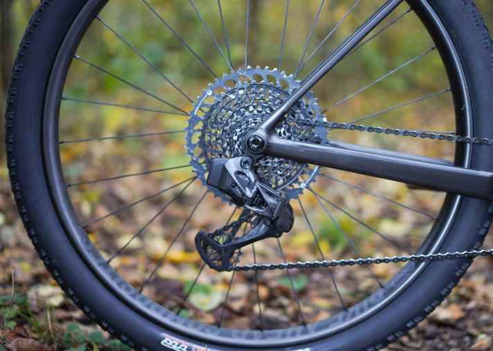 Zwölf Ritzel und kein Schaltzug: Moderne Race-Hardtails, wie das Bike Ahead The Frame, schalten via Funk.