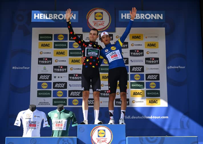 As Isaac Del Toro won three jerseys, the mountains classification winner, Miguel Heidemann, was the only rider to share the podium with the Mexican.