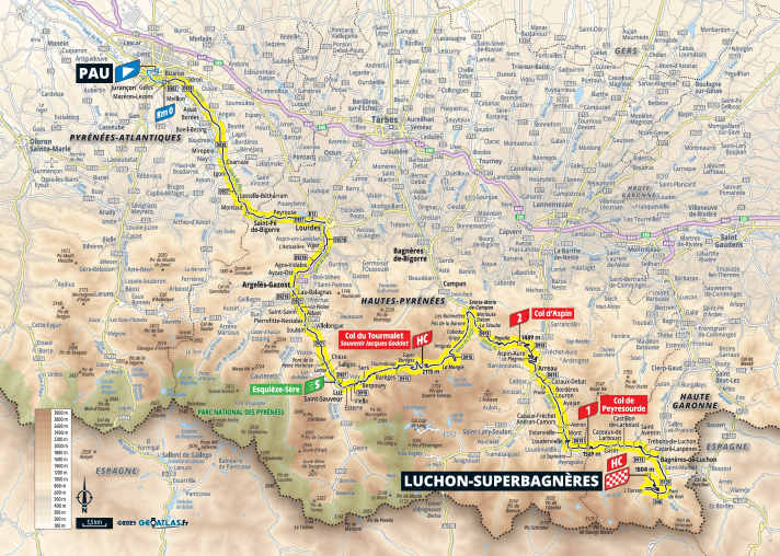 Die 14. Etappe der Tour de France 2025 auf der Karte