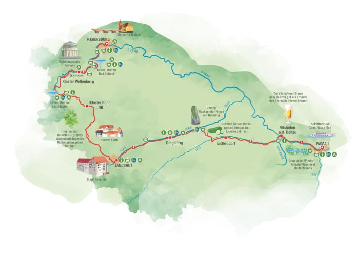 Die Niederbayerntour von Passau nach Regensburg lässt sich gut in einer Woche erfahren.