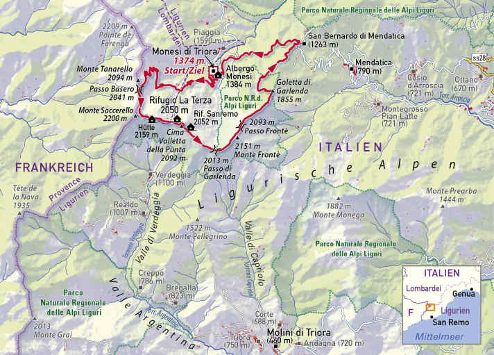 Ganz oben, im Talschluss des Valle Argentina, dreht sich die Hometrail-Runde von Harald Philipp über den Monte Saccarello.