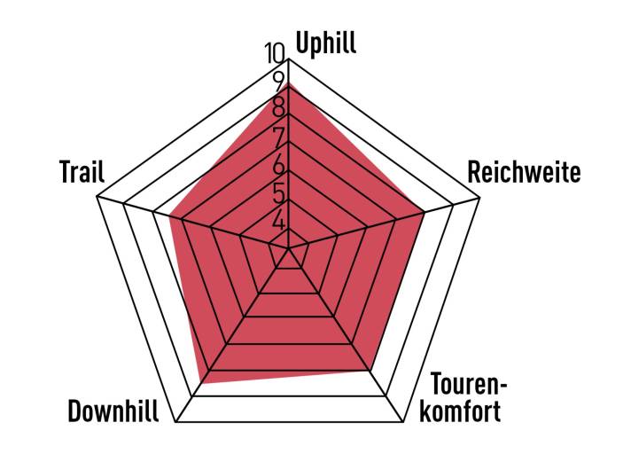 Bergauf setzt das Bike die Bestmarke, auch im Downhill spielt es ganz vorne mit. Echte Schwächen sucht man vergebens, doch die Stärken liegen im Gelände, nicht auf seichten Touren.