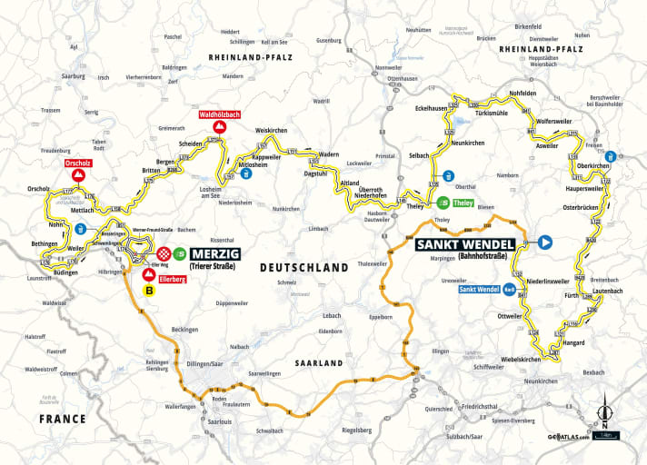 Die Karte zur 1. Etappe der Deutschland Tour 2023