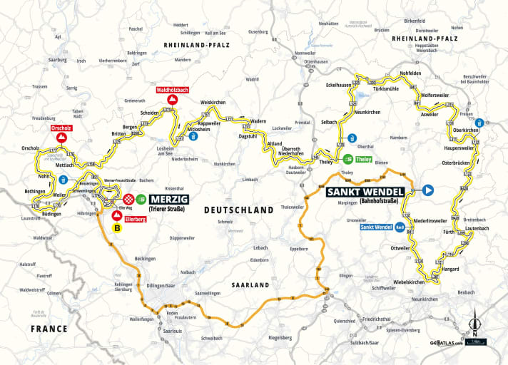The map for stage 1 of the Deutschland Tour 2023