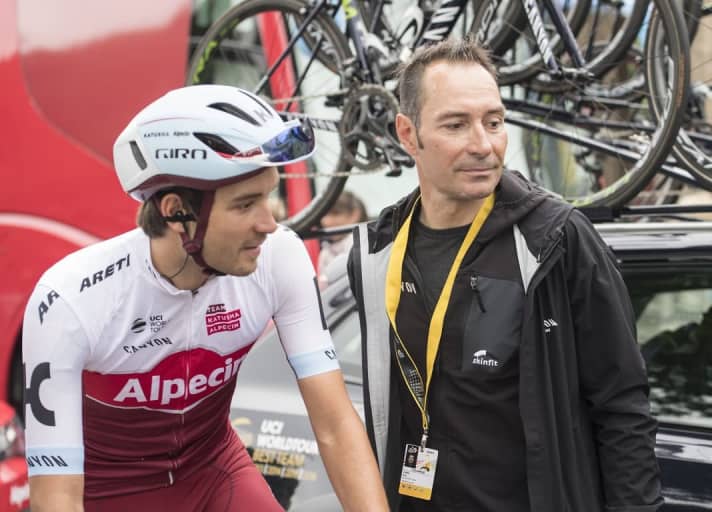 Rick Zabel (links) und Erik Zabel 2019 vereint beim Team Katusha-Alpecin