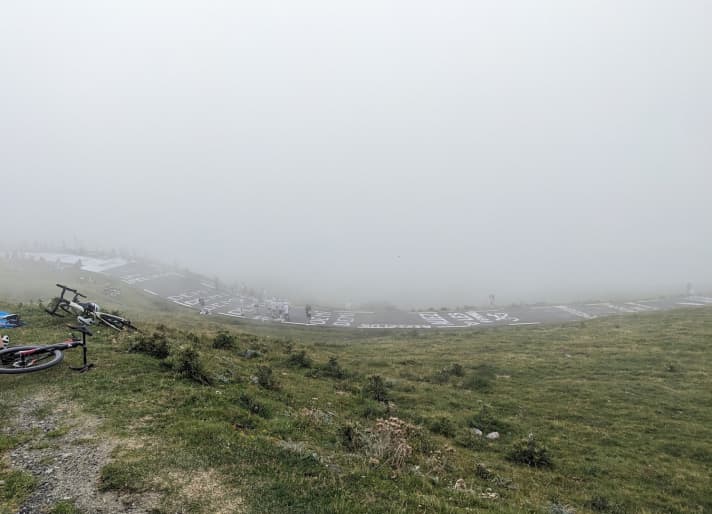 East side of the Col du Tourmalet: About 1.5 kilometres before the top of the pass - no visibility in the afternoon of stage 7 of the Tour de France Femmes