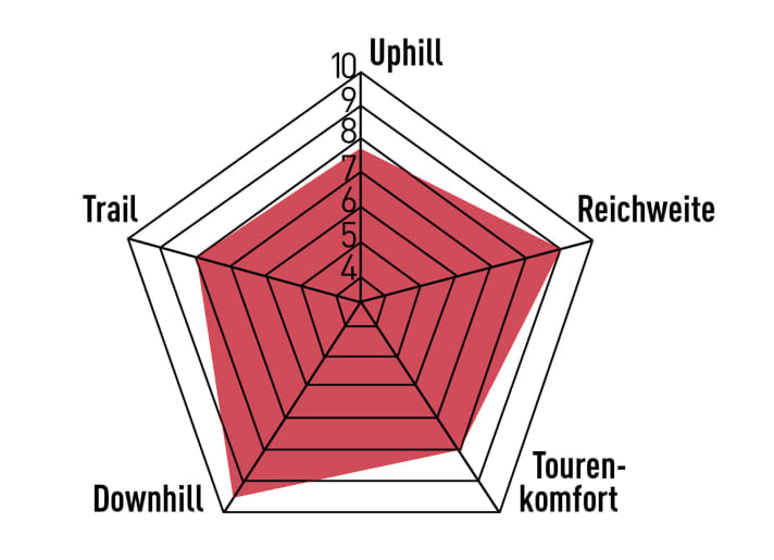 Wild descents and difficult trails are clearly the core competence of the Olympia Hammer. With a huge battery, the range is also very good. It has no real weaknesses in any category.