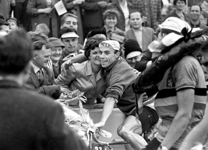 Klaus Ampler celebrated overall victory in the 1963 International Peace Ride.