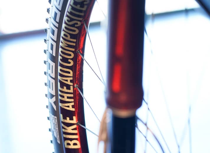 Goldene Schriftzüge und die Leichtbauparts aus eigenem Hause verleihen dem Bike Ahead The One einen einzigartigen Charakter.