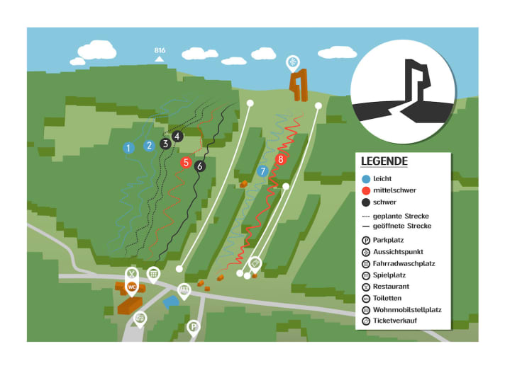   Overview of the trail park routes on the Erbeskopf in the Hunsrück.