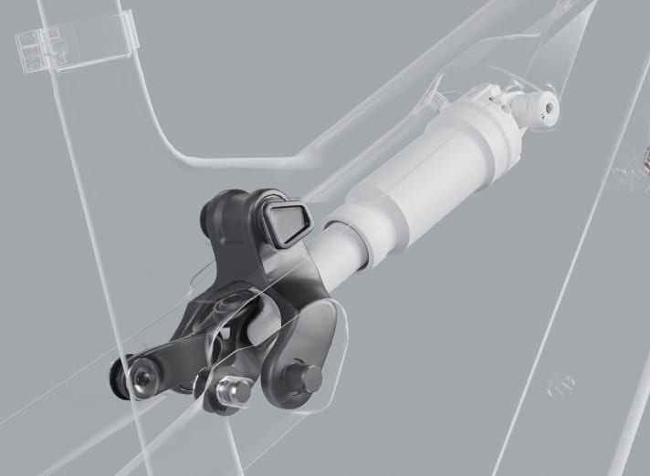 Smartly integrated and with new kinematics: the rear triangle of the Canyon Lux Trail 2024.