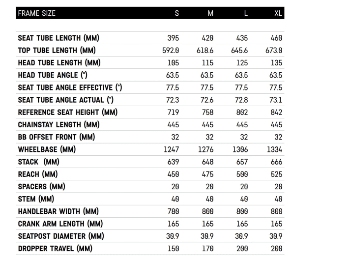 The geometry of the Canyon Torque:On CF at a glance. The Koblenz-based company offers four sizes from S to XL.