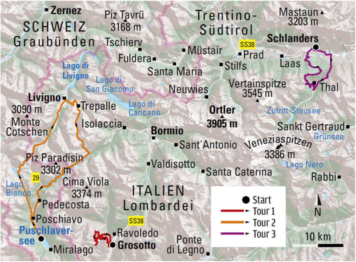 Supertrail-Roadtrip in drei Akten. Hier die drei Trail-Touren im Veltin, dem Val Viola und im Vinschgau.